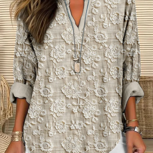 Vintage floral lace embroidery linen blend comfortable shirt, Blouses, Lilicloth.com