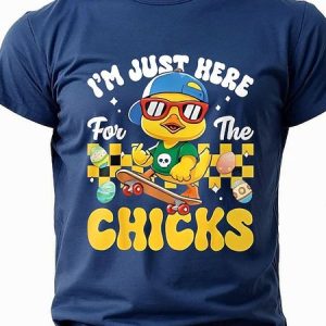 Men's Fun Short Sleeve T-Shirt for Easter - I'm Just Here For The Chicks, T-shirts, Lilicloth.com