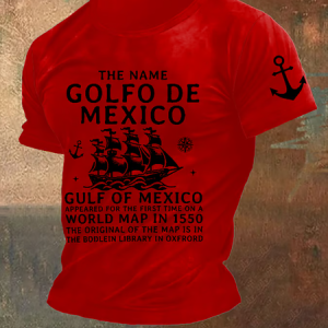 Men'S Retro Gulf Of Mexico Printed Short Sleeve T-Shirt, T-shirts, Lilicloth.com