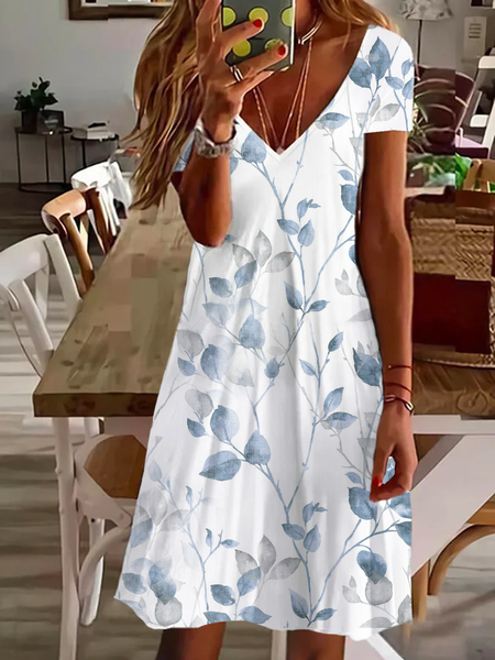 Women's Floral Spring Print Casual V-Neck Short Sleeve Dress, Dresses, Lilicloth.com - Image 18