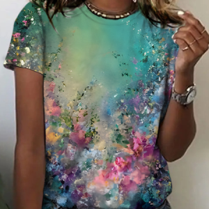 Abstract floral crew neck short-sleeved T-shirt, T-shirts, Lilicloth.com