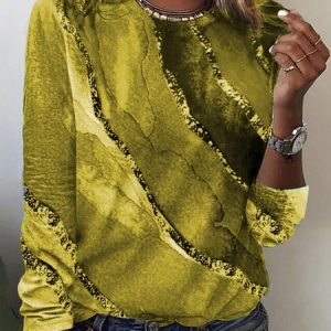 Women's Long Sleeve Tee T-shirt Spring/Fall Abstract Jersey Crew Neck Vacation Going Out Casual Top, JustFashionNow T-Shirts, color:Yellow|size:XXL,