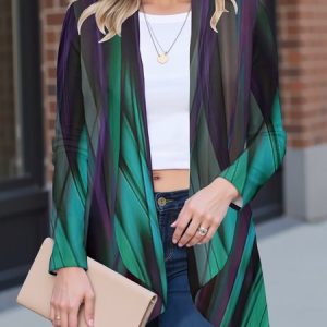 Women's Spring/Fall Outerwear Casual Abstract Jersey Shawl Jacket, JustFashionNow Coats, color:Green|size:XXL,
