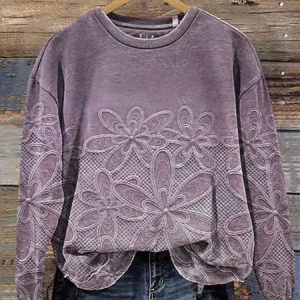 Women's Crew Neck Floral Printing Casual Spring/Fall Long Sleeve Sweatshirt, JustFashionNow Sweatshirts & Hoodies, color:Purple|size:XXL,