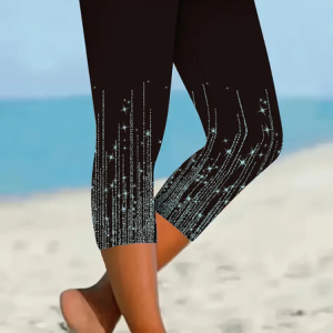 Women's Striped Capris Elastic Waist Pant Casual Summer Trousers, JustFashionNow Leggings, color:Black|size:XXL,