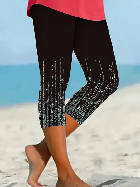 Women's Striped Capris Elastic Waist Pant Casual Summer Trousers, JustFashionNow Leggings, color:Black|size:XXL,
