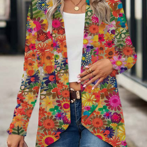 Women's Floral Spring/Fall Cover-up Casual Printing Lightweight Cardigan, JustFashionNow Cardigans, color:As Picture|size:XXL,