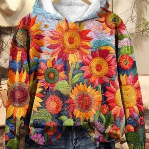 Women's Sunflower Spring/Fall Floral Long Sleeve Casual Daily Hoodie, JustFashionNow Sweatshirts & Hoodies, color:As Picture|size:XXL,