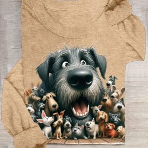 Funny Dog Printed Cotton-Blend Casual T-Shirt, Long sleeves, Lilicloth.com