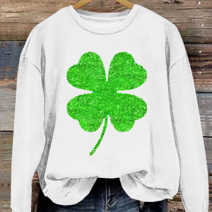 Women's Four-leaf Clover Crew Neck Casual Spring/Fall Long Sleeve Sweatshirt, JustFashionNow Sweatshirts & Hoodies, color:White|size:XXL,