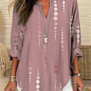 Color Block Abstract polka dots Casual Loose Cotton-Blend Shirt, Blouses, Lilicloth.com