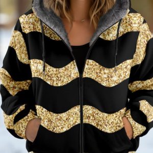 Women's Autumn Outerwear Casual Geometric Long Sleeve Hoodie Jacket, JustFashionNow Jackets, color:Black|size:4XL,
