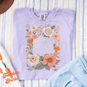 He Is Not Here For He Has Risen Jesus Faith Floral Print Vintage Washed T-Shirt, T-shirts, Lilicloth.com
