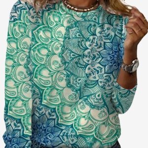 Women's Long Sleeve Tee T-shirt Spring/Fall Ethnic Jersey Crew Neck Daily Going Out Casual Top, JustFashionNow T-Shirts, color:Green|size:XXL,