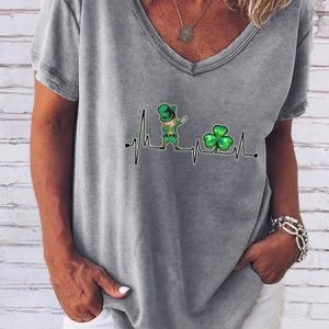 Women's Irish Shamrock Short Sleeve Tee T-shirt V Neck Casual Summer Top, JustFashionNow T-Shirts, color:Gray|size:3XL,