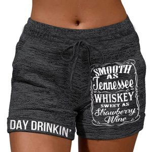 Smooth As Tennessee Whiskey Sweet As Strawberry Wine Letter Print Drawstring Shorts, women Shorts, ChicMe catalog