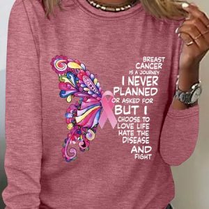 Breast Cancer  Awareness Butterfly Graphic Long Sleeve Shirt, Long sleeves, Lilicloth.com