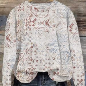 Women's Crew Neck Ethnic Casual Spring/Fall Cotton Long Sleeve Sweatshirt, JustFashionNow Sweatshirts & Hoodies, color:White|size:5XL,
