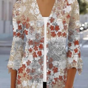 Women's Spring/Fall Outerwear Casual Floral Jersey Shawl Jacket, JustFashionNow Coats, color:Gray|size:XXL,