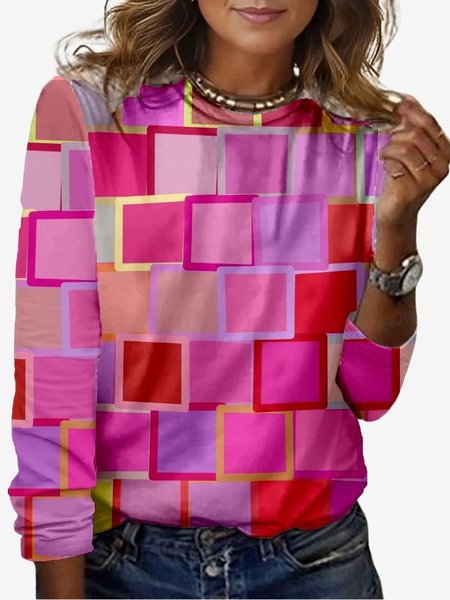 Women's Long Sleeve Tee T-shirt Spring/Fall Colorblock Jersey Crew Neck Daily Going Out Casual Top, JustFashionNow T-Shirts, color:Rose Red|size:XXL,