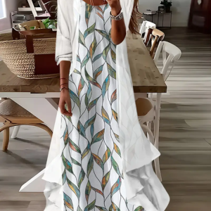 Women's Floral Printing Two-Piece Set Daily Three Quarter Sleeve Casual Spring/Fall Coat With Skirt Matching Set, JustFashionNow Suit Set, color:White|size:XXL,