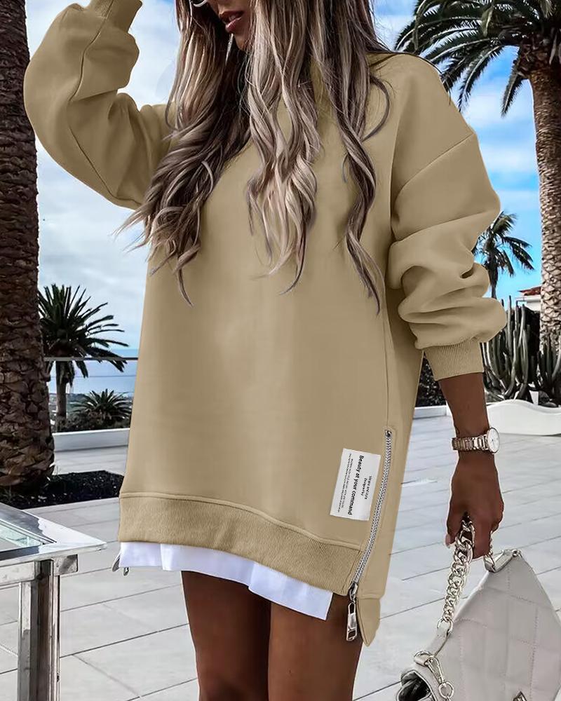 Long Sleeve Pullover Sweatshirt Zipper Slit Casual Dress, women Casual Dresses, ChicMe catalog - Image 10