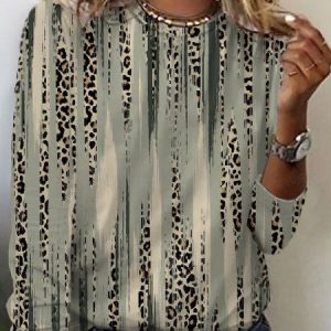 Women's Long Sleeve Tee T-shirt Spring/Fall Leopard Jersey Crew Neck Daily Going Out Casual Top, JustFashionNow T-Shirts, color:Army Green|size:XXL,