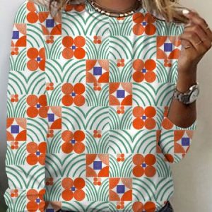 Women's Long Sleeve Tee T-shirt Spring/Fall Geometric Jersey Crew Neck Daily Going Out Casual Top, JustFashionNow T-Shirts, color:Orange|size:XXL,