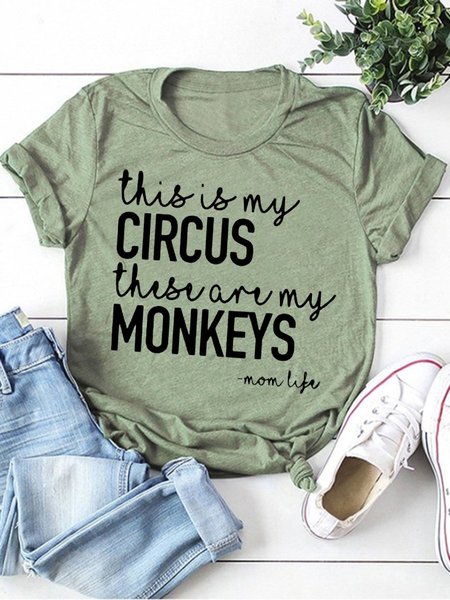 Women's Short Sleeve Tee T-shirt Summer Letter Cotton Crew Neck Daily Going Out Casual Top, JustFashionNow T-Shirts, color:Army Green|size:3XL,