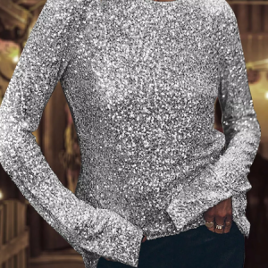 Women's Long Sleeve Tee T-shirt Spring/Fall Plain Jersey Crew Neck Daily Going Out Vintage Top, JustFashionNow T-Shirts, color:Silver|size:XXL,