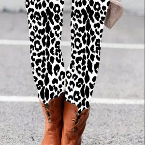 Women's Casual Leopard Jersey All Season Long Leggings, JustFashionNow Leggings, color:Black|size:XXL,