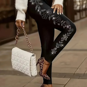 Women's Floral Casual All Season Printing Long Leggings, JustFashionNow Leggings, color:Black|size:XXL,