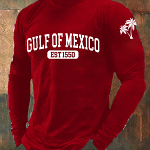 Men's Gulf Of Mexico Print Long Sleeve T-Shirt, Long Sleeves, Lilicloth.com
