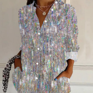 Women's Long Sleeve Shirt Spring/Fall Abstract Buckle Shirt Collar Daily Going Out Casual Top, JustFashionNow Shirts, color:As Picture|size:XXL,