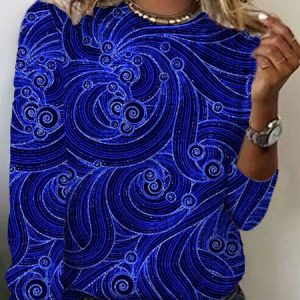 Women's Long Sleeve Tee T-shirt Spring/Fall Abstract Crew Neck Casual Top, JustFashionNow T-Shirts, color:Blue|size:XXL,
