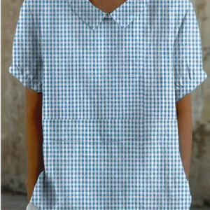 Women Casual Plaid Summer Blouse, Blouses, color:Blue|size:4XL, catalog Noracora shop
