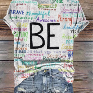 Women Casual Be Everything Printed V Neck Short Sleeve T-shirt, T-shirts, color:White|size:4XL, catalog Noracora shop