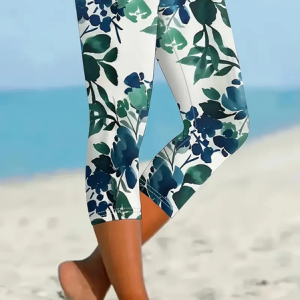 Women's Floral Capris Elastic Waist Pant Casual Summer Trousers, JustFashionNow Leggings, color:As Picture|size:XXL