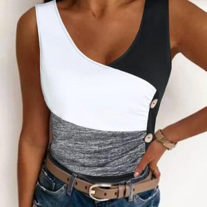 Button Decor Colorblock Ruched Slim Fit Tank Top, women Tanks & Crop Tops, ChicMe catalog