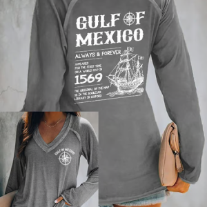 Women's Text Letters Long Sleeve Blouse_ Spring/Fall V Neck Holiday Casual Top, JustFashionNow Shirts, color:Gray|size:5XL,