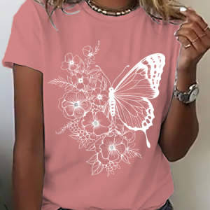 Floral Butterfly Cotton T-Shirt, T-shirts, Lilicloth.com