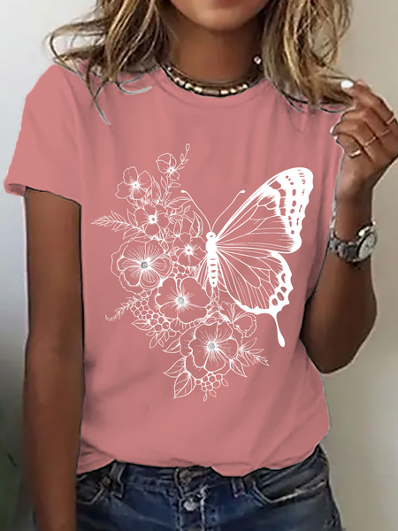 Floral Butterfly Cotton T-Shirt, T-shirts, Lilicloth.com