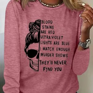 Skeleton print casual T-shirt, Long sleeves, Lilicloth.com