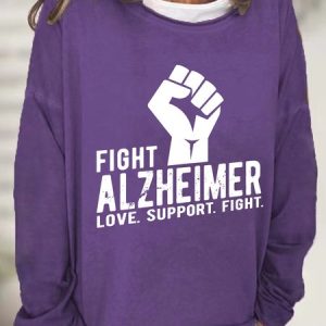 Fight Alzheimer, Support Alzheimer Awareness Casual Sweatshirt, Hoodies&Sweatshirts, Lilicloth.com