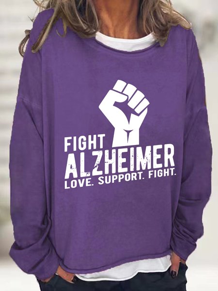 Fight Alzheimer, Support Alzheimer Awareness Casual Sweatshirt, Hoodies&Sweatshirts, Lilicloth.com