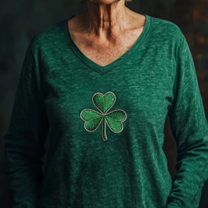 Women's Long Sleeve Tee T-shirt Spring/Fall Shamrock St Patrick's Day Floral V Neck Casual Graphic Tee Top, JustFashionNow T-Shirts, color:Green|size:XXL,