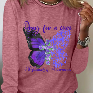 Pray For A Cure Alzheimer's Awareness Casual Long Sleeve Shirt, Long sleeves, Lilicloth.com