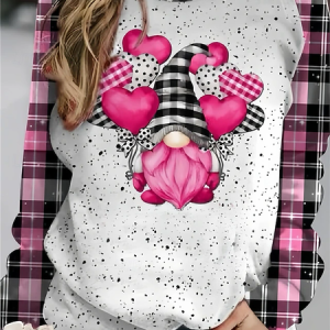 Women's Crew Neck Plaid Printing Casual Spring/Fall Long Sleeve Sweatshirt, JustFashionNow Sweatshirts & Hoodies, color:Pink|size:XXL,