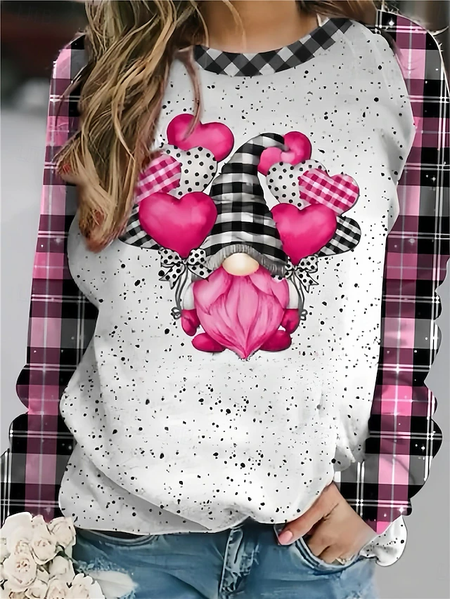 Women's Crew Neck Plaid Printing Casual Spring/Fall Long Sleeve Sweatshirt, JustFashionNow Sweatshirts & Hoodies, color:Pink|size:XXL,