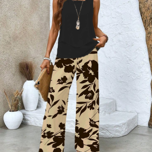 Women's Spring Floral Casual Tank Top Pants Two Piece Suit, Two-pieces, Lilicloth.com